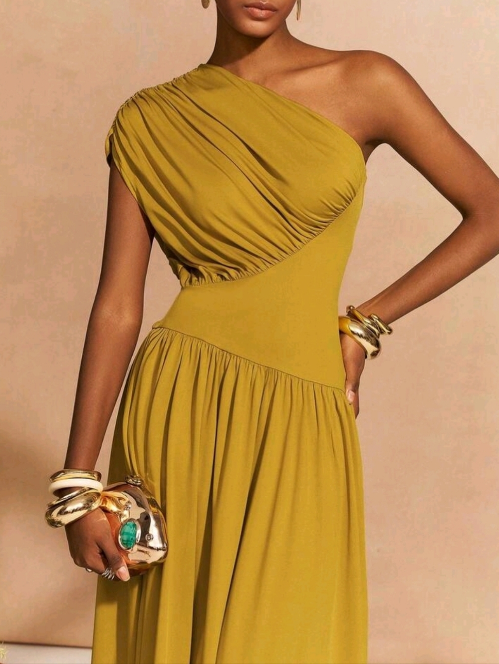One-Shoulder Mustard Women’s Evening Dress